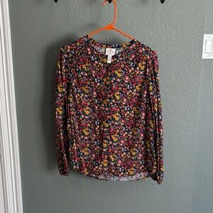 St. John's Bay Multicolor Floral Long-Sleeve V-Neck Top